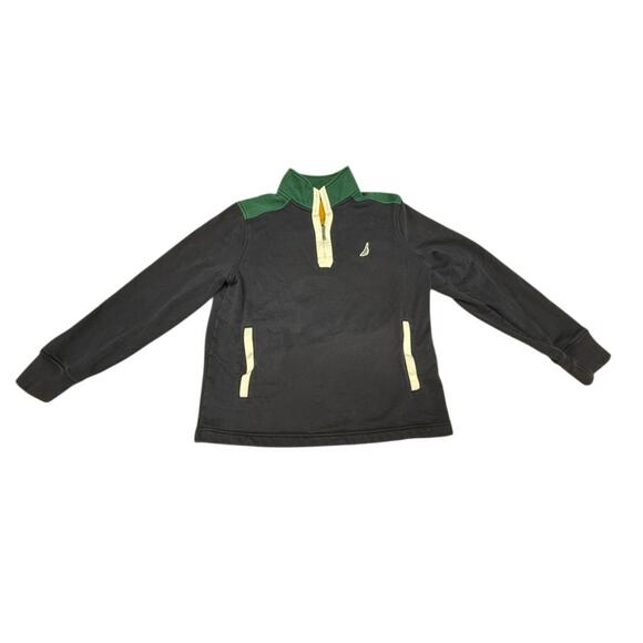 "Nautica" 1/4 Mens Sweatshirt Navy /Green Pockets L Chest Logo SZ M Colorblock - Picture 2 of 10